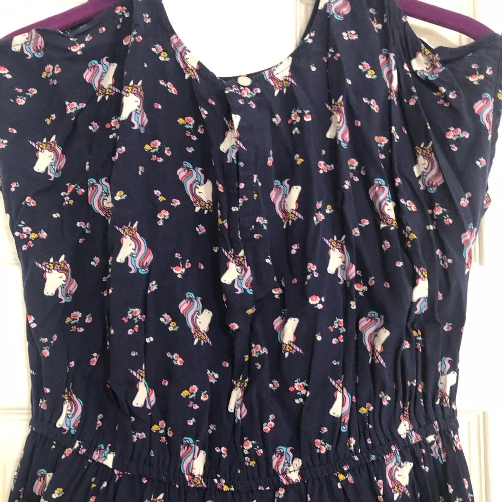 Oshkosh Bgosh Girls Navy‎ Unicorn Print Tie-Shoulder Dress size 10
